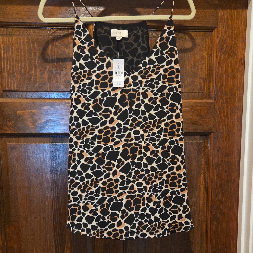 LOFT Black and Brown Animal Print Camisole